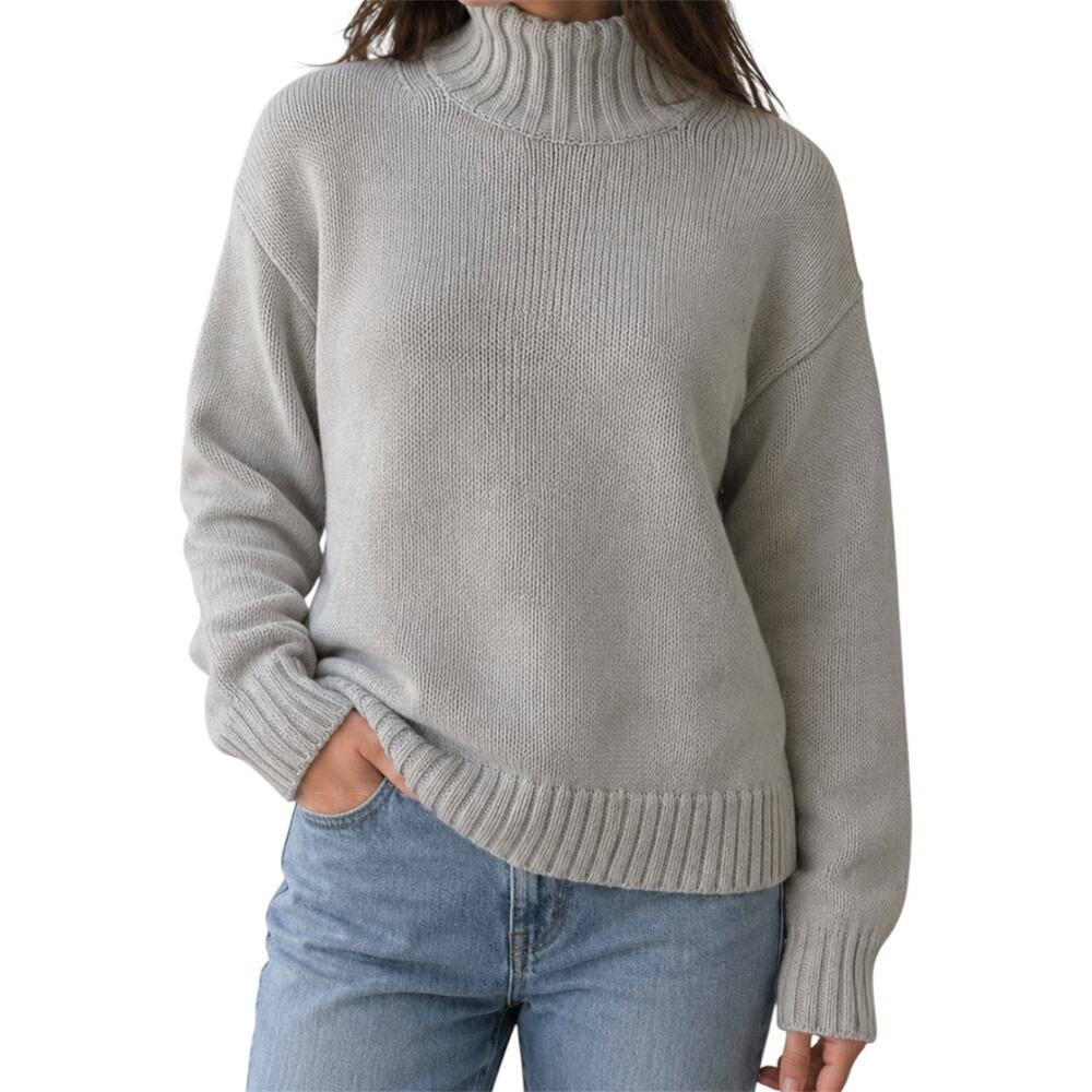 J. Crew Turtleneck Pullover Sweater Knit Oversized Ribbed Trim Cozy White Small